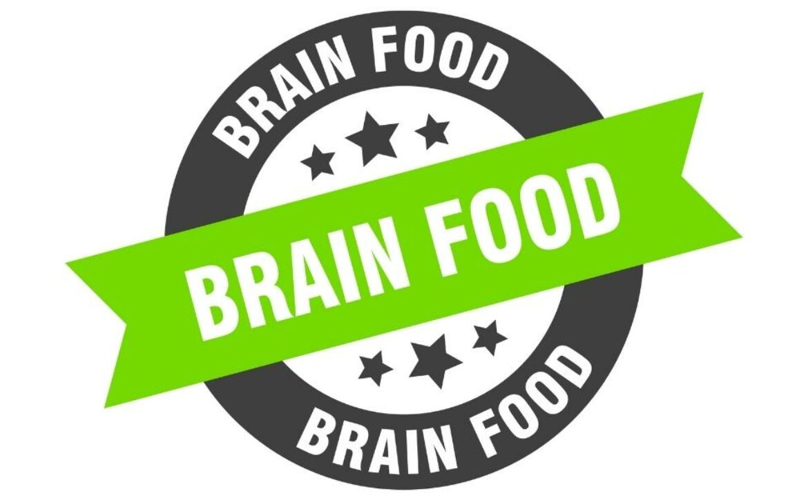 Brain Food Sign. Round Ribbon Sticker. Isolated Tag